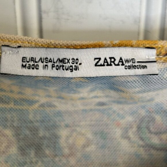 Zara W/B Collection Crop Top Wrap Front LG Yellow Paisley Floral Boho Festival - Picture 7 of 13
